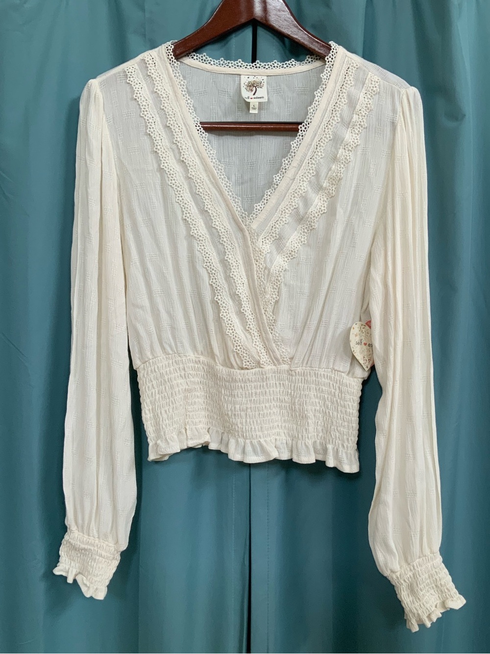 Romantic Lace-Trim Cream Blouse - Women's Top